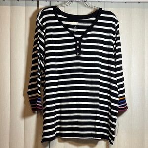 Croft & Barrow Striped Long Sleeve Top with Colorful Cuffs